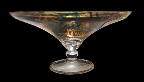 Mesmerizing Vintage Mouthblown Art Glass Fruit Bowl