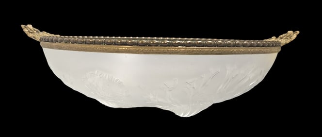 Rare Antique German Frosted Glass Ocean Themed Centerpiece Bowl /w Brass Applications