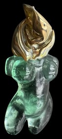 Unusual Vintage Italian Green Art Glass /w Gold Accents Venus of Polichinelle Inspired Figurine
