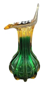 Vintage European Amber Green Sommerso Art Glass Jack-in-the-Pulpit / Lily Vase