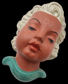 Vintage 1940s Hand Painted Terracotta Wall Face Mask attrib. to GOLDSCHEIDER