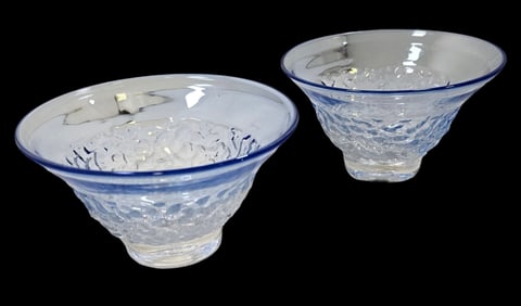 Pair of Vintage AMICI Blue and Clear Glass Bowls