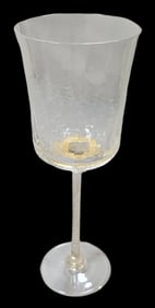 Vintage Handmade Clear Crystal & Gold Flake Stemmed Wine Glass