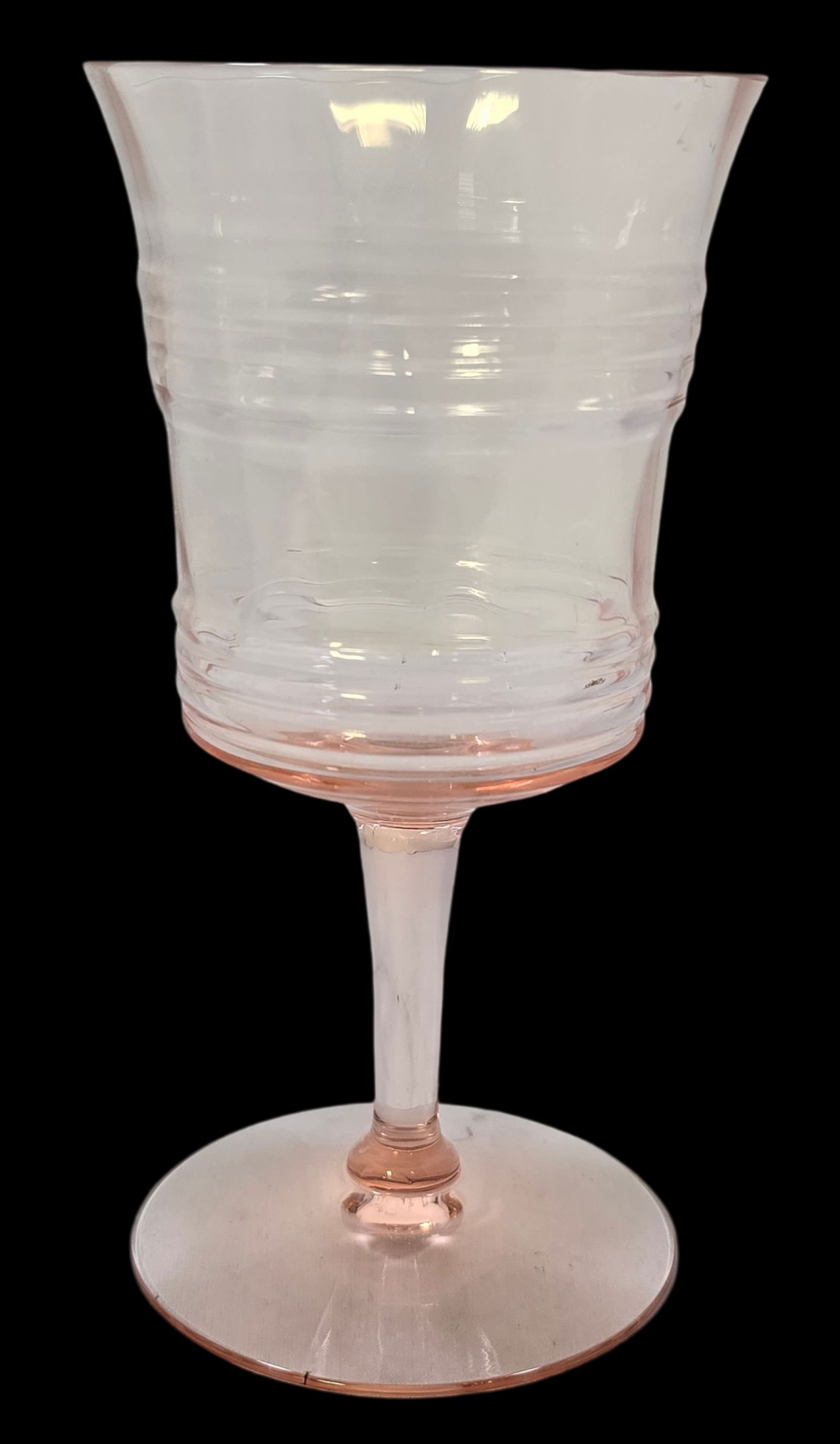 Vintage TIFFIN Pink Crystal Stemmed Wine Glass: Very good vintage condition; no chips, cracks, and repairs. Measures approx. 6 1/2" high x 3" in diameter
