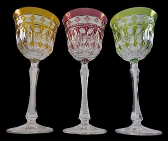 Set of 3 Rare Vintage VARGA Cut-to-Clear Crystal Wine Hocks