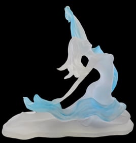 Vintage 1980s Blue & White Lucite Nude Dancing Woman Figurine