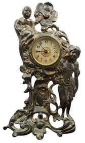 Vintage Art Nouveau Style Cast Metal Mantle Clock /w Wind-Up Movement