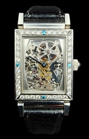 Rare Vintage ca. 1930 Art Deco Swiss KURTH Platinum & Diamond Skeleton Watch