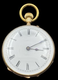 Antique 14K Gold, Black Enamel & Diamond Pocket Watch