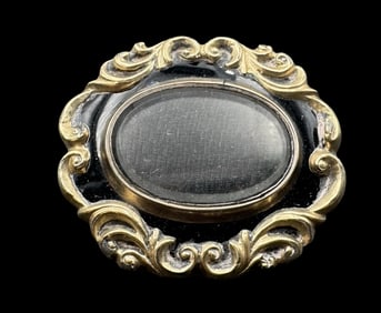 Ornate Antique Victorian 14K Gold & Black Enamel Mourning Brooch