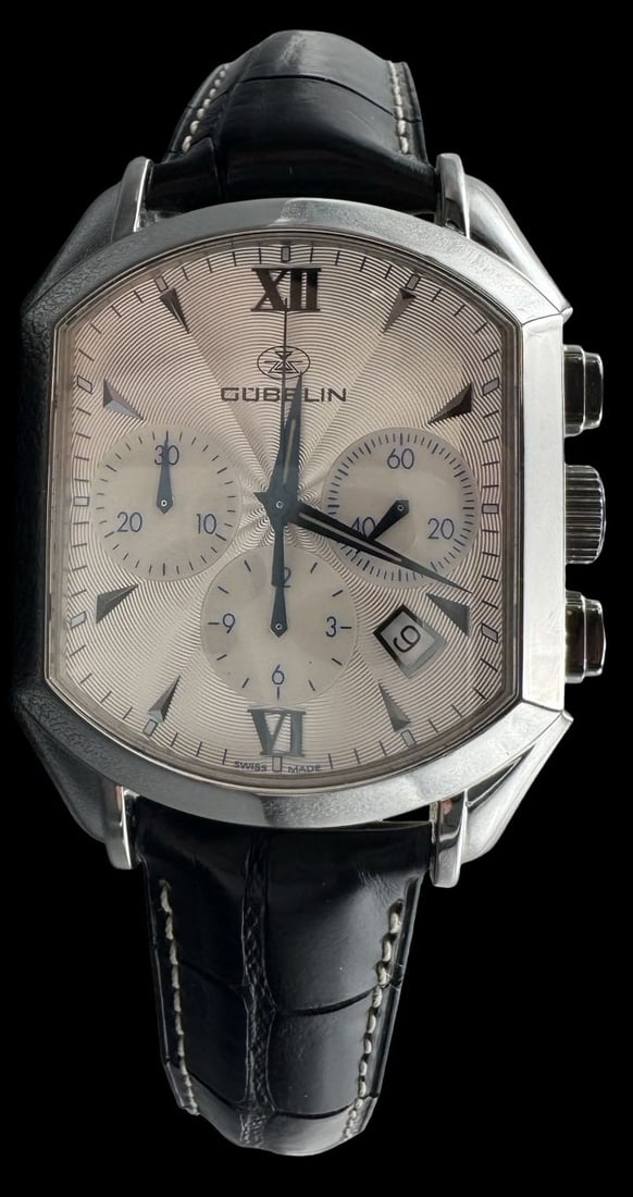 Rare Vintage Swiss GUBELIN 1854 Chronograph Men's Watch /w Sapphire Crystal 0014 C07BBC (1 of 7)