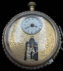 Very Unusual Antique Silver Pocket Watch /w Erotic Automaton