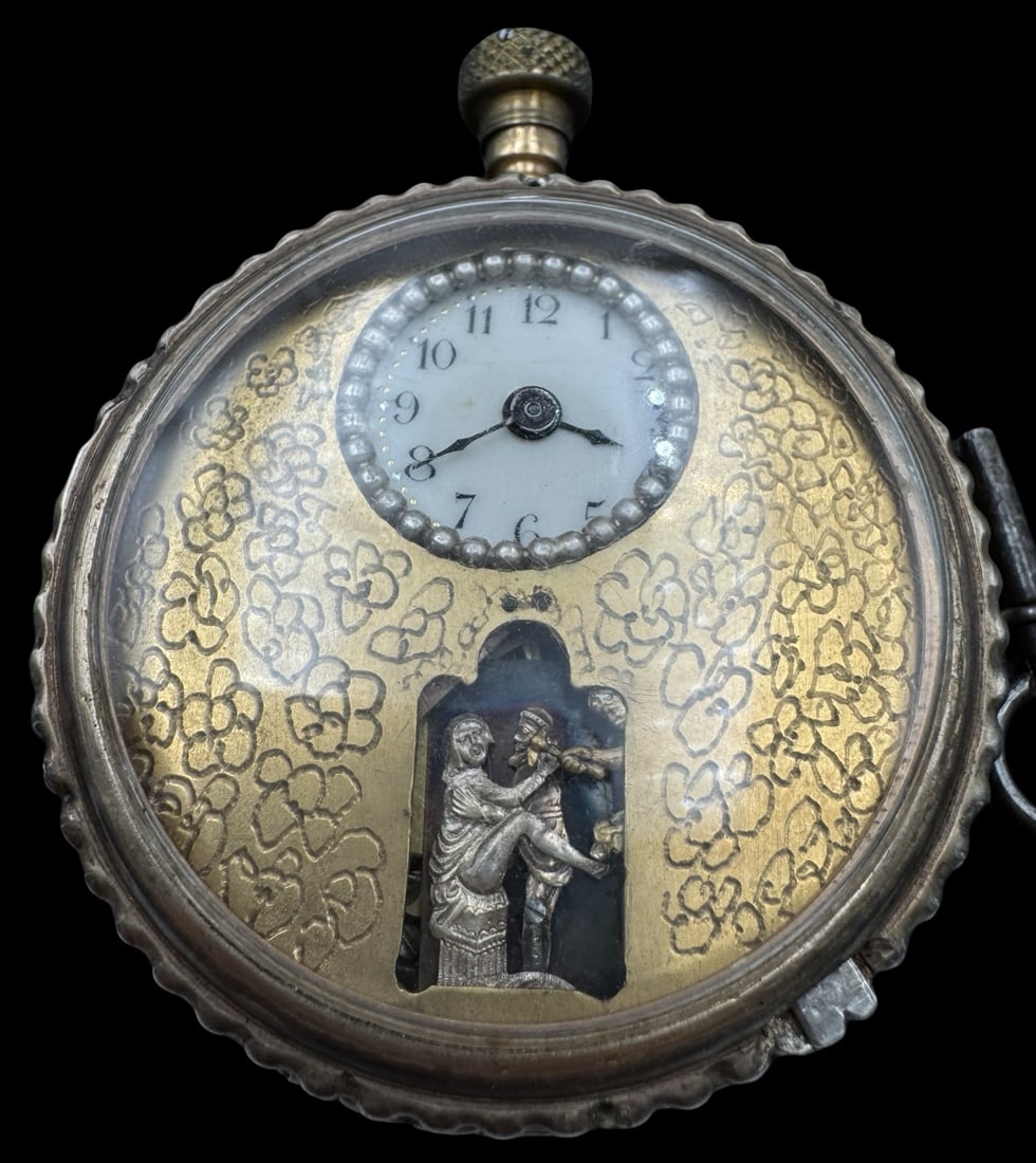 Very Unusual Antique Silver Pocket Watch /w Erotic Automaton (1 of 10)