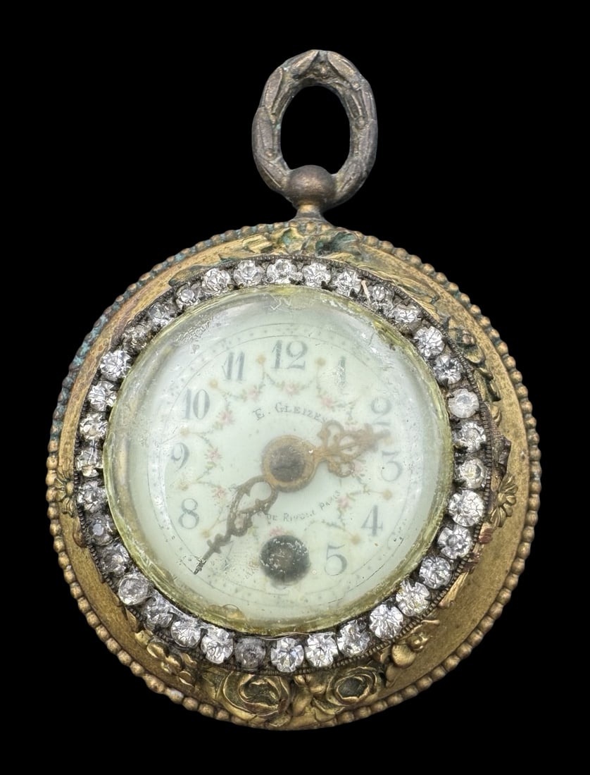 Ornate Antique E. GLEIZES France Brass & Clear Paste Stones Wall Clock (1 of 6)