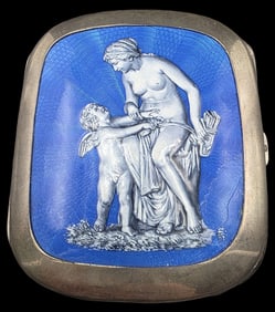 Antique Sterling Silver & Guilloche Enamel Cigarette Case