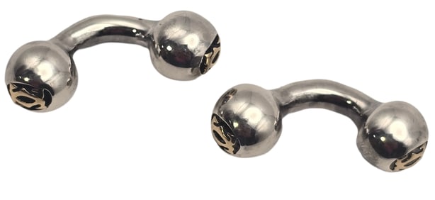 Pair of Vintage CARTIER 18K Gold & Sterling Silver Designer Barbell Cufflinks