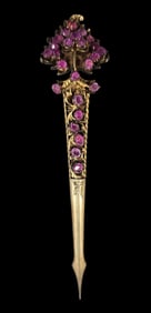 Rare Antique ca. 1850 European Gilt Silver & Ruby Pin Brooch