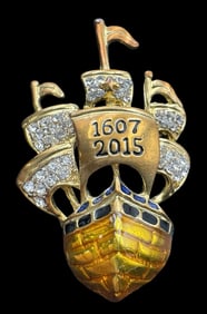 Vintage Metal & Multicolor Enamel Costume Jewelry Ship Brooch