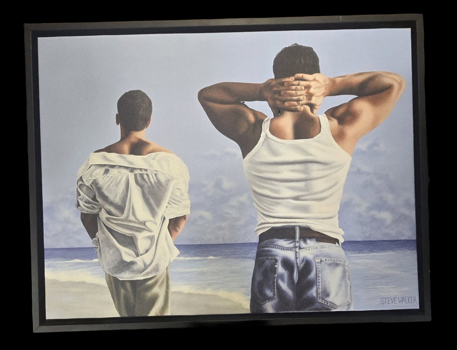 Vintage STEVE WALKER (1961-2012) Homoerotic Canvas Print: Very good vintage condition; on stretch frame. Measures approx. 25 1/2" wide x 20" high.