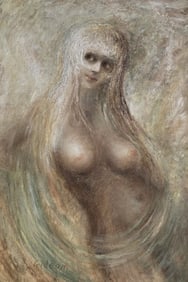 ELMO GIDEON (American, 1924-2010) Impasto Oil on Canvas Nude Portrait Painting