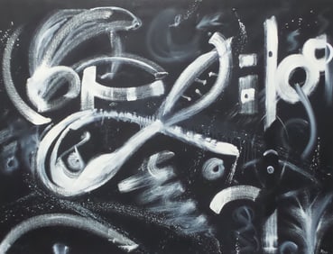 DAVIEN RACE "Bass Wave" Oil on Canvas Abstract Black & White Painting