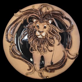 Vintage Handmade FIRED FANTASIES Brown Ceramic Lion Wall Plate