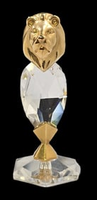 Vintage Goldtone Metal & Crystal Lion Figurine