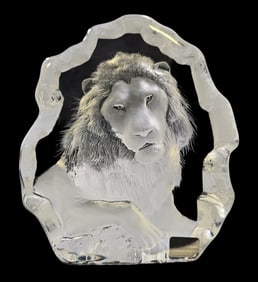 Vintage MATS JONASSON Sweden Crystal Lion Sculpture
