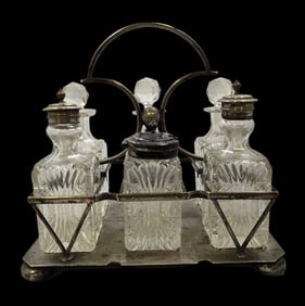 Vintage 1930s Art Deco Silverplate & Crystal Condiment Set