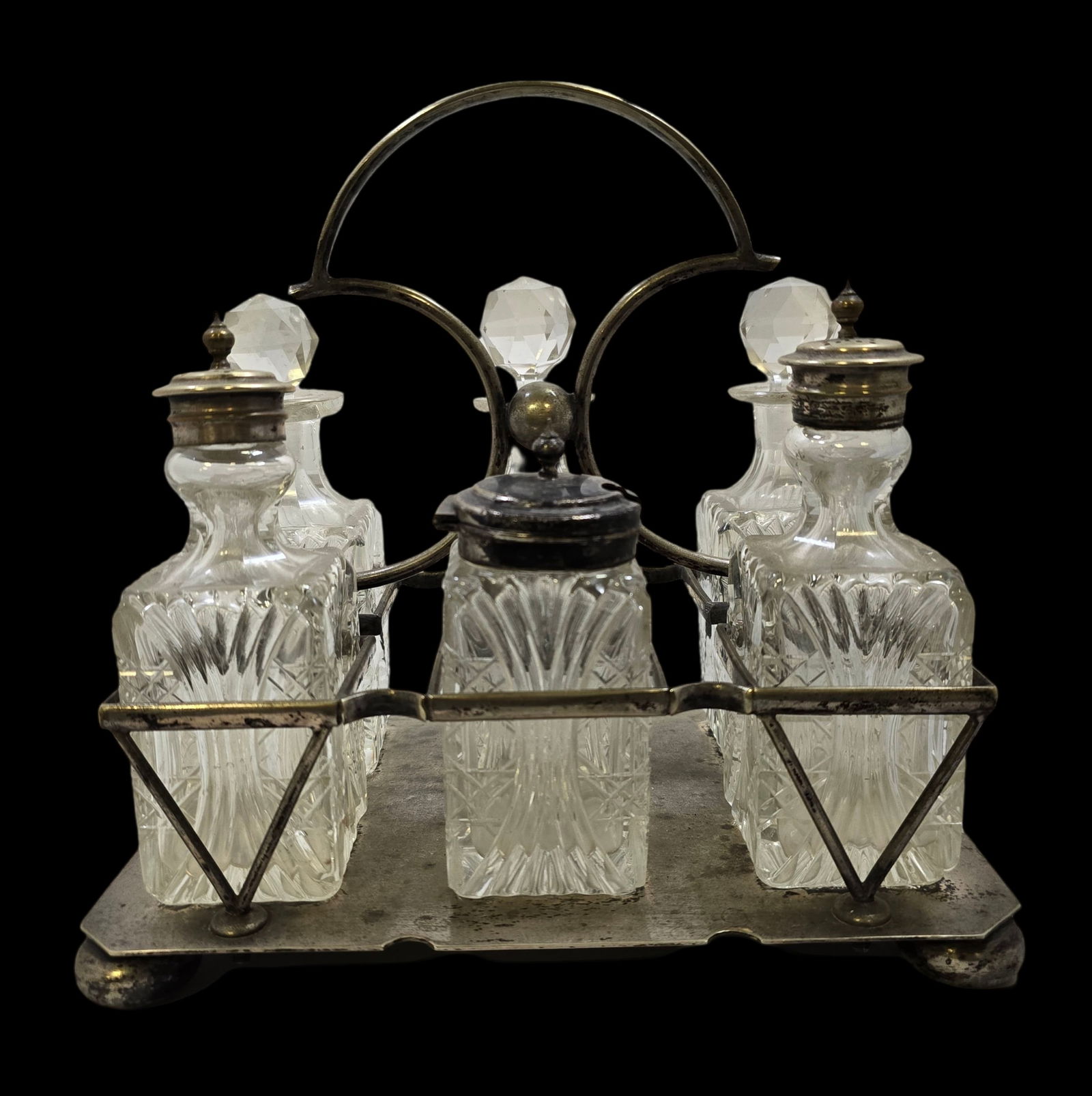 Vintage 1930s Art Deco Silverplate & Crystal Condiment Set (1 of 6)