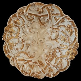 Rare Antique MEISSEN Hand Painted Gold & White Ceremonial Porcelain Plate/Bowl