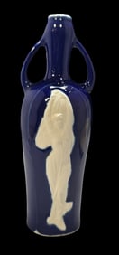 Antique Art Nouveau Pate-sur-Pate Cobalt Blue & White Ceramic Vase