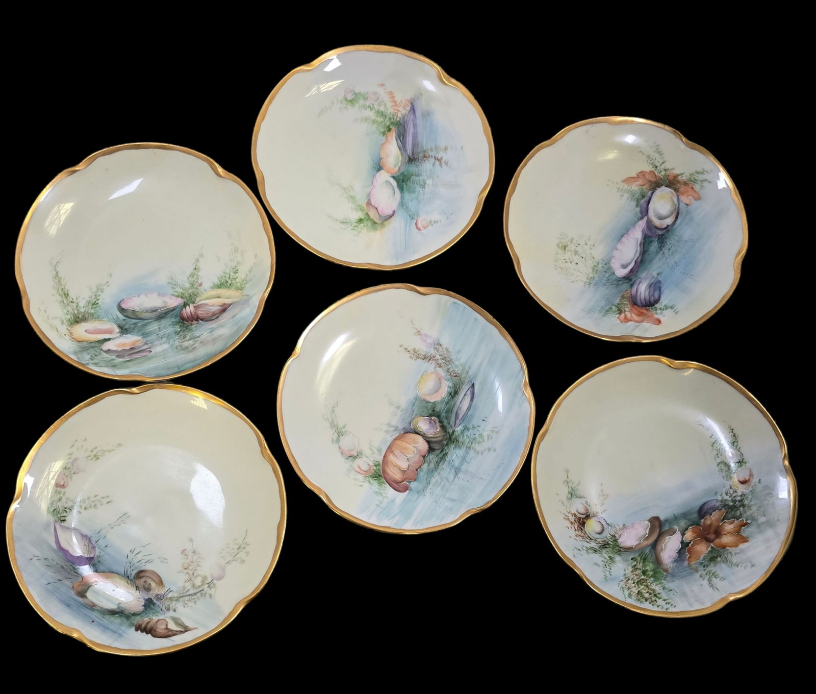 Set of 6 J&C Bavaria Germany Porcelain Plates /w Ocean Theme: Very good antique condition; No chips, cracks, or repairs. Each measures approx. 8" in diameter. Marked on the bottom.