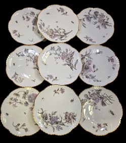 Set of 9 COMPAGNIE FRANCO-ANGLAISE France Porcelain Plates /w Insects