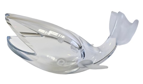 Vintage MIREAU Art Glass Whale Candy Bowl / Figurine /w Open Mouth