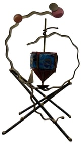 Decorative Vintage Jewish Judaica Metal & Art Glass Dreidel Sculpture