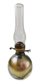 Vintage 1979 STEVEN MASLACH Iridescent Art Glass Hurricane Oil Lamp