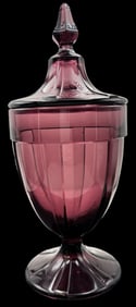 Vintage Amethst Glass Lidded Candy Jar /w Stylish Ribbed Panels
