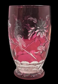 Vintage Hand Cut Bohemian Cranberry Crystal Glass Tumbler
