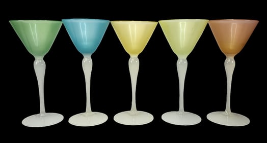 Set of 5 Antique ca. 1920 STEVENS & WILLIAMS England Art Glass Martini Glasses