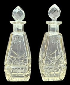 Pair of Antique 19th Century Hand Cut Crystal Perfume Bottles