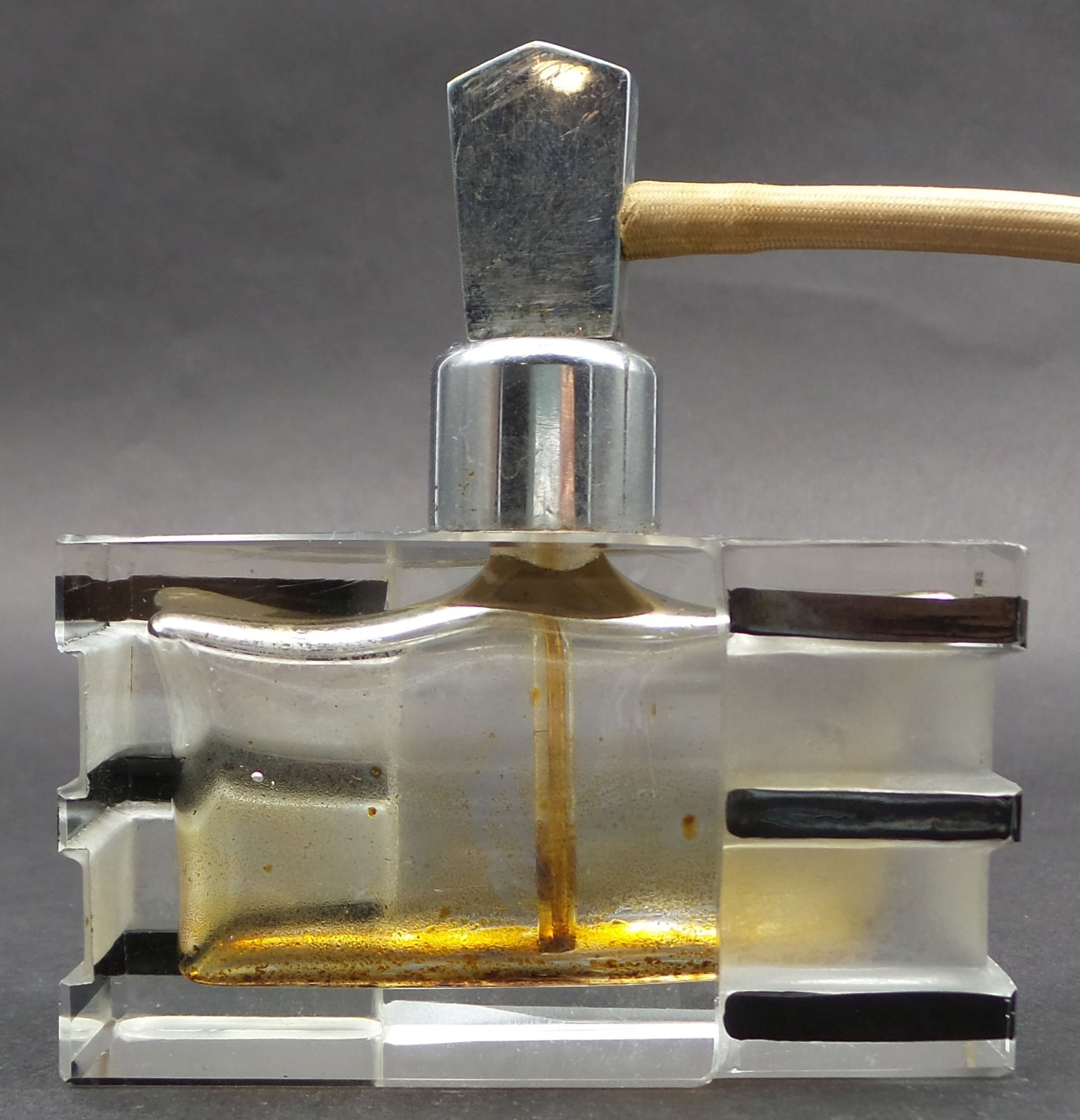 Vintage 1930s Art Deco European Black & Transparent Crystal Atomizer Perfume Bottle (1 of 9)