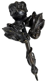 Very Unusual Antique Wall-Mounted Cast Metal Frog Sculpture / Trumpet
