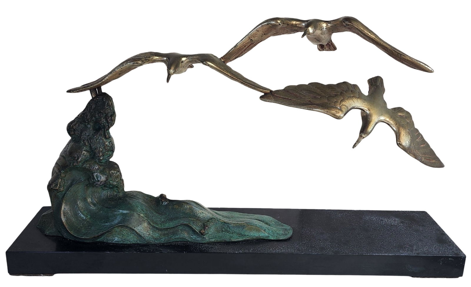 After P. FREDDY Bronze Figural Group of Three Seagulls Surfing the Waves (1 of 7)