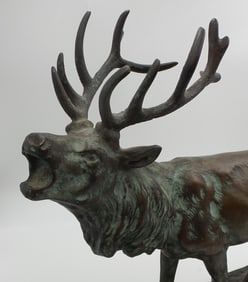 Antique 1900s European Bronze Figurine of a Stag - Signed