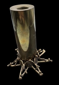 Mid-Century Modern Brutalist Israeli Judaica Brass Candle Stick /w Figural Base