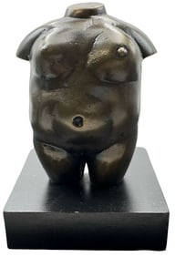 Vintage Mid-Century Cast Metal Nude Woman's Torso Figurine on Base