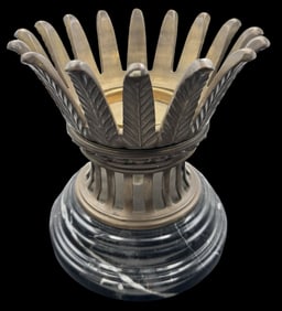 Ornate Vintage Brass Hurricane Lamp Base on Marble Base