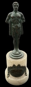Vintage Art Deco Cast Metal Figurine of a Gentleman on Marble Base /w Engraved Plaque