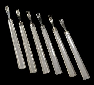 Set of 6 Vintage Mid-Century Modern Lucite & Stainless Steel Cocktail Forks